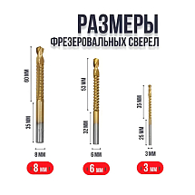 Набор ступенчатых сверл (3 шт.): 4-12 мм, 4-20 мм, 4-30 мм и зубчатые сверла (3 шт.): 3, 6, 8 мм