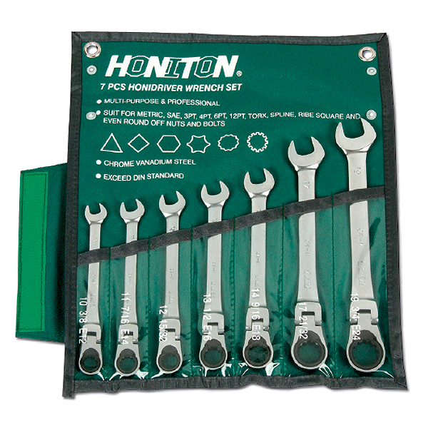 Набор комбинированных шарнирных ключей с трещоткой, 7 предметов, HONITON, 1007FHGWP