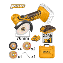 Угловая шлифовальная машина аккумуляторная 76 мм Li-Ion 20В, INGCO, CAGLI76012